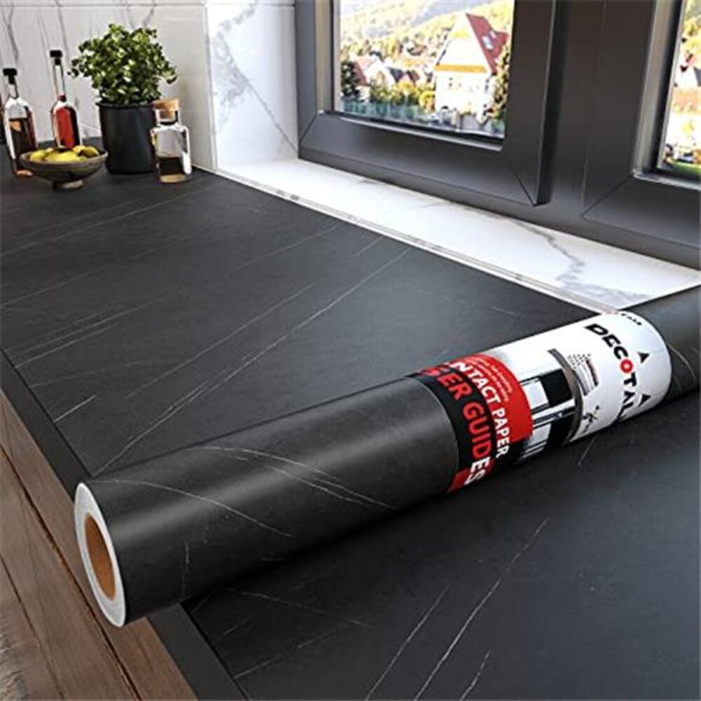 Black Marble Contact Paper for Kitchen 12 x 120 inch Peel and Stick